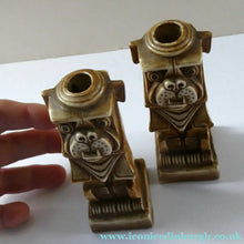 Load image into Gallery viewer, Rare 1920s Scafer Vater Cubist Candlesticks Pair of Bulldogs
