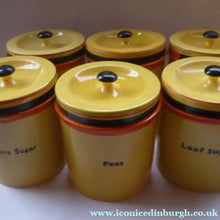 Load image into Gallery viewer, Rare Carlton Ware Large Art Deco Storage Jars 1930s Sunshine Yellow Geometic Pattern
