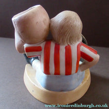Load image into Gallery viewer, Antique Porcelain Match Holder &amp; Striker by Schafer &amp; Vater. FOOTBALLER HOLDING A FOOTBALL
