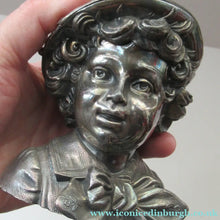 Load image into Gallery viewer, Antique Silver Plate Inkwell. Young Austrian Boy Wearing a Hat with Large Feather  
