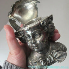 Load image into Gallery viewer, Antique Silver Plate Inkwell. Young Austrian Boy Wearing a Hat with Large Feather  
