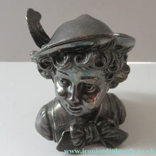 Load image into Gallery viewer, Antique Silver Plate Inkwell. Young Austrian Boy Wearing a Hat with Large Feather  
