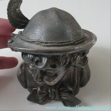 Load image into Gallery viewer, Antique Silver Plate Inkwell. Young Austrian Boy Wearing a Hat with Large Feather  
