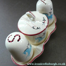 Load image into Gallery viewer, Fabulous 1950s Beswick CIRCUS PATTERN Ceramic Cruet Set and Stand

