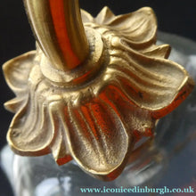 Load image into Gallery viewer, Edwardian Rise and Fall Table Lamp. Decorative Brass Lamp with Old Vaseline Glass Shade. Fully Rewired
