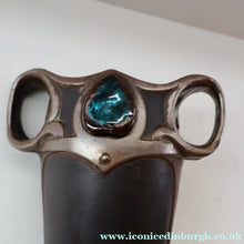 Load image into Gallery viewer, Fabulous LARGE 1900s Antique BRETBY ’Copperette’ Art Nouveau Vase with Jewelled Cabochons - British Ceramics
