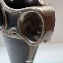 Load image into Gallery viewer, Fabulous LARGE 1900s Antique BRETBY ’Copperette’ Art Nouveau Vase with Jewelled Cabochons - British Ceramics
