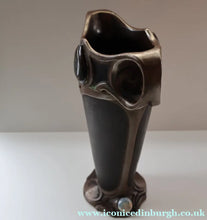Load image into Gallery viewer, Fabulous LARGE 1900s Antique BRETBY ’Copperette’ Art Nouveau Vase with Jewelled Cabochons - British Ceramics
