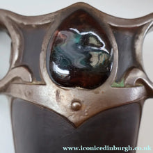 Load image into Gallery viewer, Fabulous LARGE 1900s Antique BRETBY ’Copperette’ Art Nouveau Vase with Jewelled Cabochons - British Ceramics
