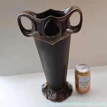 Load image into Gallery viewer, Fabulous LARGE 1900s Antique BRETBY ’Copperette’ Art Nouveau Vase with Jewelled Cabochons - British Ceramics
