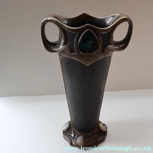 Load image into Gallery viewer, Fabulous LARGE 1900s Antique BRETBY ’Copperette’ Art Nouveau Vase with Jewelled Cabochons - British Ceramics

