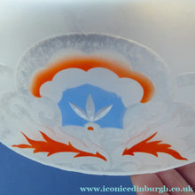 Load image into Gallery viewer, Large ART DECO Glass "Goldfish Bowl" Hanging Lamp Shade. Frosted White Glass with Stencilled &amp; Etched Design
