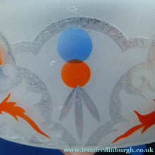 Load image into Gallery viewer, Large ART DECO Glass "Goldfish Bowl" Hanging Lamp Shade. Frosted White Glass with Stencilled &amp; Etched Design
