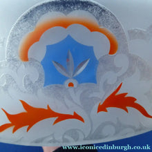 Load image into Gallery viewer, Large ART DECO Glass "Goldfish Bowl" Hanging Lamp Shade. Frosted White Glass with Stencilled &amp; Etched Design
