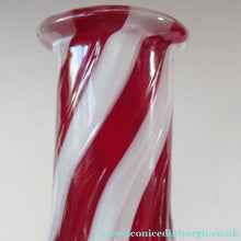 Load image into Gallery viewer, Fabulous Space Age Alrose / Empoli Italian Glass Genie Bottle Vase. Red and White Candy Stripes
