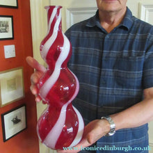 Load image into Gallery viewer, Fabulous Space Age Alrose / Empoli Italian Glass Genie Bottle Vase. Red and White Candy Stripes
