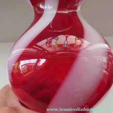 Load image into Gallery viewer, Fabulous Space Age Alrose / Empoli Italian Glass Genie Bottle Vase. Red and White Candy Stripes
