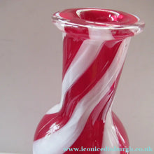 Load image into Gallery viewer, Fabulous Space Age Alrose / Empoli Italian Glass Genie Bottle Vase. Red and White Candy Stripes
