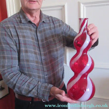 Load image into Gallery viewer, Fabulous Space Age Alrose / Empoli Italian Glass Genie Bottle Vase. Red and White Candy Stripes - European Glass

