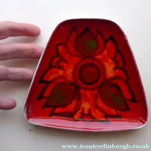 Load image into Gallery viewer, LARGER 1970s Poole DELPHIS Pin Dish. Abstract Designs in Red, Orange and Green Shades
