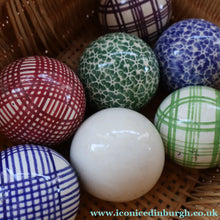 Load image into Gallery viewer, Fine Set of SIX Scottish Victorian Ceramic Carpet Bowls Plus the Elusive WHITE JACK
