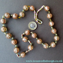Load image into Gallery viewer, Vintage Gold Aventurine Murano Glass Bead Necklace. Total Length 24 inches
