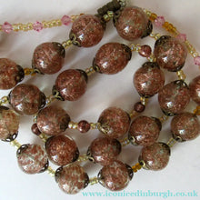 Load image into Gallery viewer, Vintage Gold Aventurine Murano Glass Bead Necklace. Total Length 24 inches
