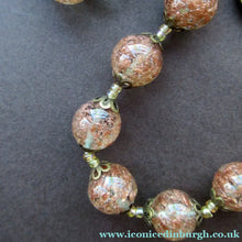Load image into Gallery viewer, Vintage Gold Aventurine Murano Glass Bead Necklace. Total Length 24 inches
