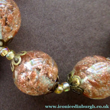 Load image into Gallery viewer, Vintage Gold Aventurine Murano Glass Bead Necklace. Total Length 24 inches
