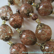 Load image into Gallery viewer, Vintage Gold Aventurine Murano Glass Bead Necklace. Total Length 24 inches
