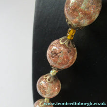 Load image into Gallery viewer, Vintage Gold Aventurine Murano Glass Bead Necklace. Total Length 24 inches
