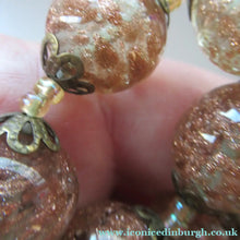 Load image into Gallery viewer, Vintage Gold Aventurine Murano Glass Bead Necklace. Total Length 24 inches
