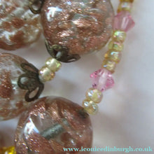 Load image into Gallery viewer, Vintage Gold Aventurine Murano Glass Bead Necklace. Total Length 24 inches
