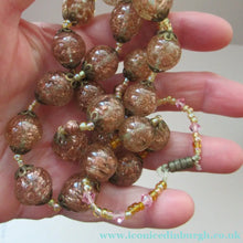 Load image into Gallery viewer, Vintage Gold Aventurine Murano Glass Bead Necklace. Total Length 24 inches
