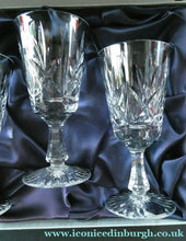 Load image into Gallery viewer, Boxed Set of Four Richmond Pattern Red Wine Stuart Crystal Glasses 6 1/2 inches

