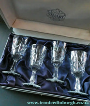 Load image into Gallery viewer, Boxed Set of Four Richmond Pattern Red Wine Stuart Crystal Glasses 6 1/2 inches
