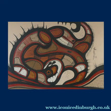 Load image into Gallery viewer, First Nations CANADIAN ART: Joshim Kakegamic (1952 - 1993). Acrylic Painting on board. Entitled "Lazy Bear"
