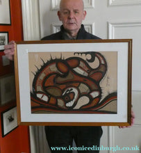 Load image into Gallery viewer, CANADIAN ART: Joshim Kakegamic (1952 - 1993). Acrylic Painting on board. Entitled "Lazy Bear"
