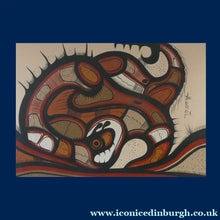 Load image into Gallery viewer, First Nations CANADIAN ART: Joshim Kakegamic (1952 - 1993). Acrylic Painting on board. Entitled "Lazy Bear"

