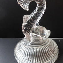 Load image into Gallery viewer, ANTIQUE Victorian Clear Pressed Glass Oil or Kerosene Lamp. Complete Lamp with Unusual Glass Fish Decorative Section
