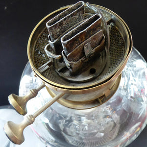 ANTIQUE Victorian Clear Pressed Glass Oil or Kerosene Lamp. Complete Lamp with Unusual Glass Fish Decorative Section