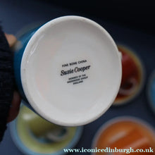 Load image into Gallery viewer, FIVE 1960s Susie Cooper (Wedgwood). Multi-Coloured Gay Stripes Bone China Coffee Cans and Saucers
