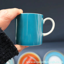 Load image into Gallery viewer, FIVE 1960s Susie Cooper (Wedgwood). Multi-Coloured Gay Stripes Bone China Coffee Cans and Saucers
