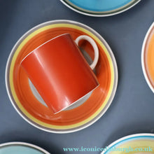 Load image into Gallery viewer, FIVE 1960s Susie Cooper (Wedgwood). Multi-Coloured Gay Stripes Bone China Coffee Cans and Saucers
