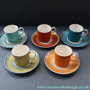 FIVE 1960s Susie Cooper (Wedgwood). Multi-Coloured Gay Stripes