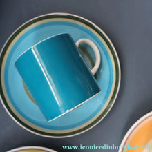 Load image into Gallery viewer, FIVE 1960s Susie Cooper (Wedgwood). Multi-Coloured Gay Stripes Bone China Coffee Cans and Saucers
