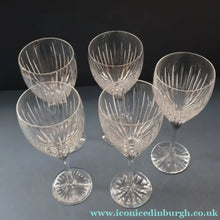 Load image into Gallery viewer, FIVE GLASSES: Vintage Edinburgh Crystal WHITE WINE Glasses. SYMPHONY PATTERN. 7 7/8 inches (CODE H)
