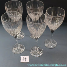 Load image into Gallery viewer, FIVE GLASSES: Vintage Edinburgh Crystal WHITE WINE Glasses. SYMPHONY PATTERN. 7 7/8 inches (CODE H)
