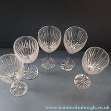 Load image into Gallery viewer, FIVE GLASSES: Vintage Edinburgh Crystal WHITE WINE Glasses. SYMPHONY PATTERN. 7 7/8 inches (CODE H)
