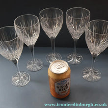Load image into Gallery viewer, FIVE GLASSES: Vintage Edinburgh Crystal WHITE WINE Glasses. SYMPHONY PATTERN. 7 7/8 inches (CODE H)
